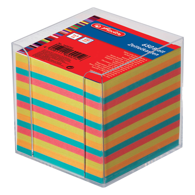 Кубче Herlitz, нелепено, цветно, 650 л., в прозрачна пластмасова поставка