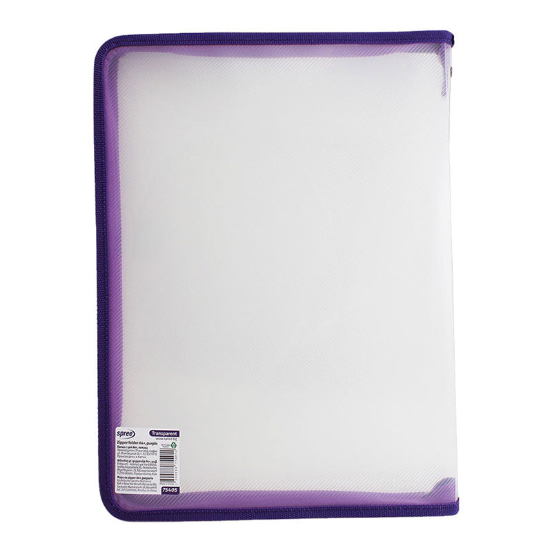 Папка с цветен цип Spree, прозрачна, А4 +, 25 х 33 х 3 см.