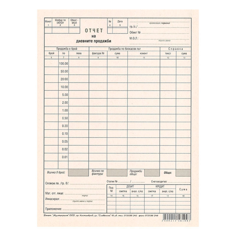 Отчет за дневни продажби, 100 л.
