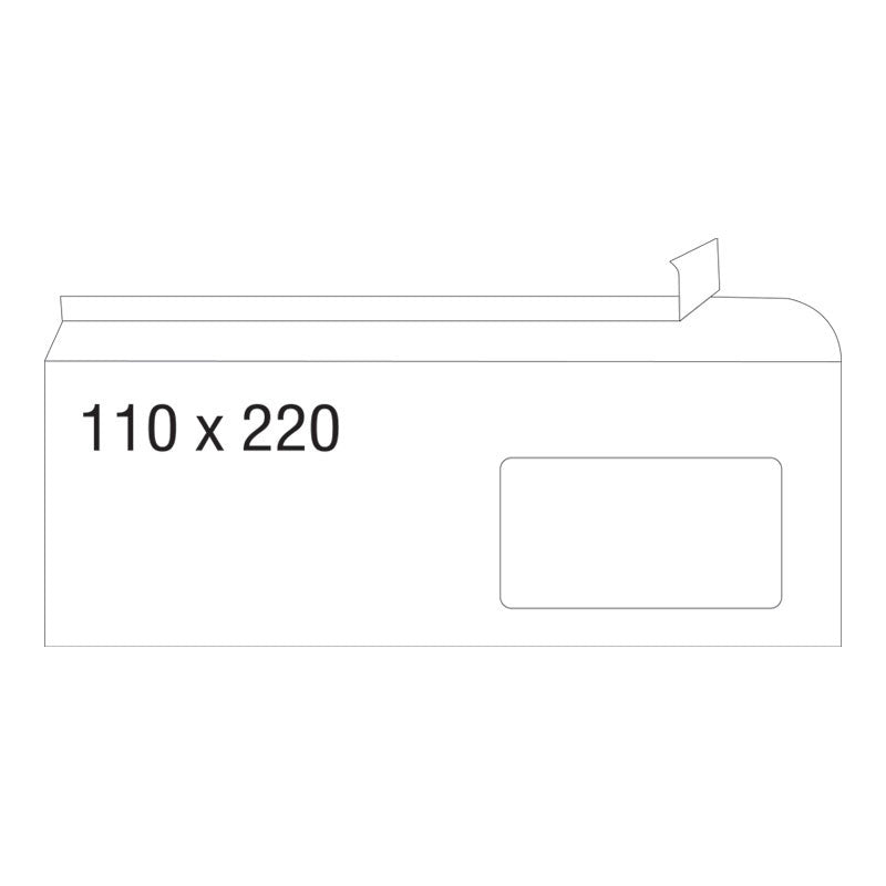Плик, СЗЛ, DL, 110 x 220 мм, десен прозорец, 100 бр./оп.