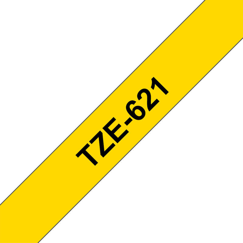Ламинирана лента Brother TZe-621 - черен текст на жълт фон 9мм/8м