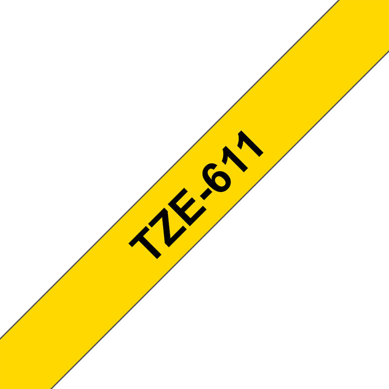 Brother TZe-611 - черен текст на жълта ламинирана лента, ширина 6mm
