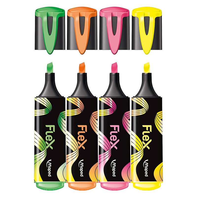 Текстмаркери Maped Fluo Peps Black Flex, 4 броя в блистер