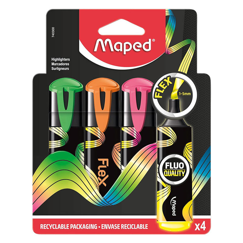 Текстмаркери Maped Fluo Peps Black Flex, 4 броя в блистер