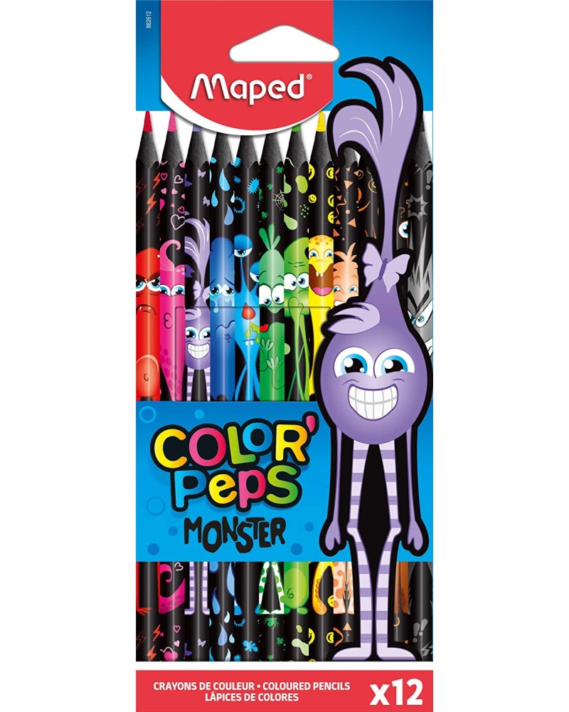 Цветни моливи Maped Color Peps Black Monster, 12 цвята
