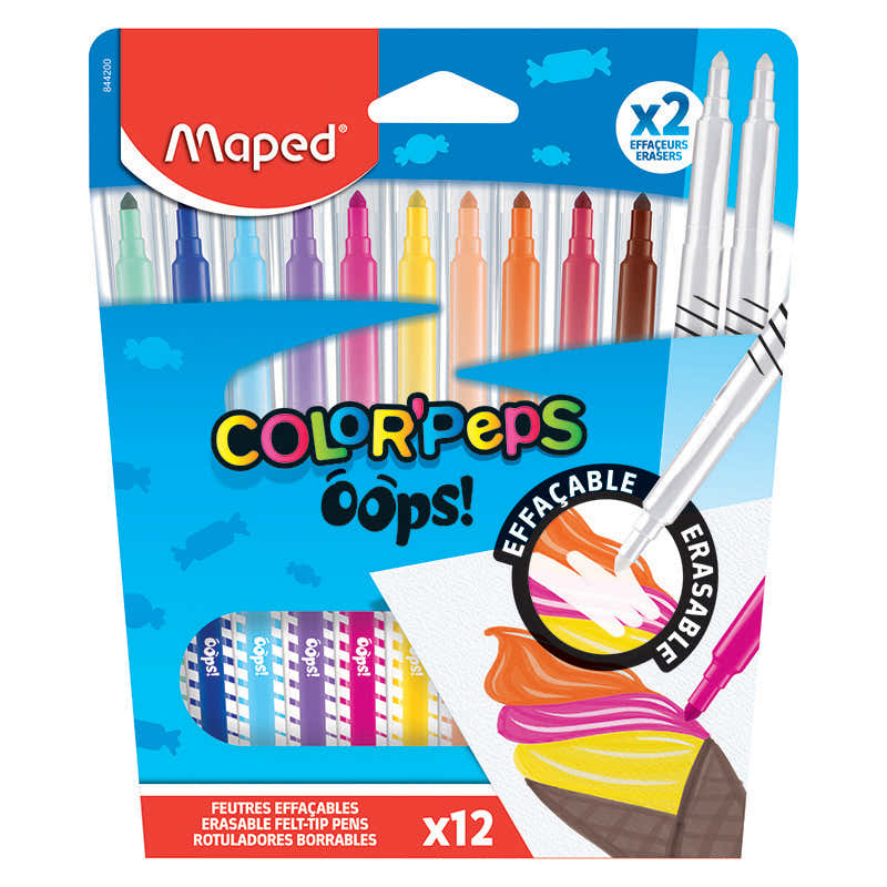 Флумастери Maped ColorPeps Oops, 10 цвята+2 изтриващи