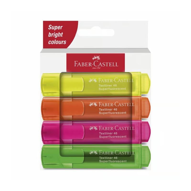 Комплект текстмаркери Faber-Castell 1546, неон, 4 цвята