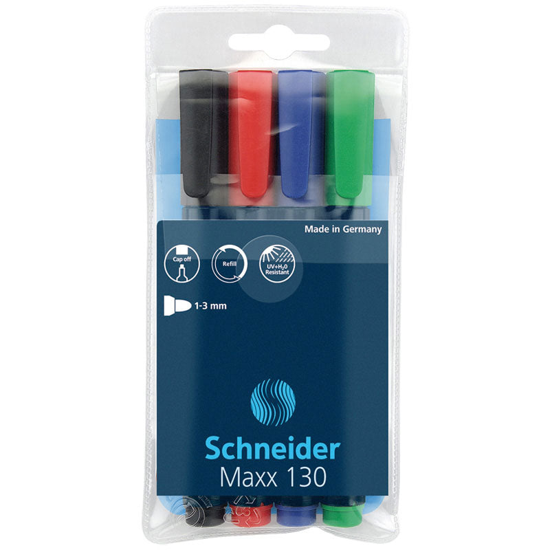 Комплект Schneider перманентни маркери 130, объл връх, 4 цв.