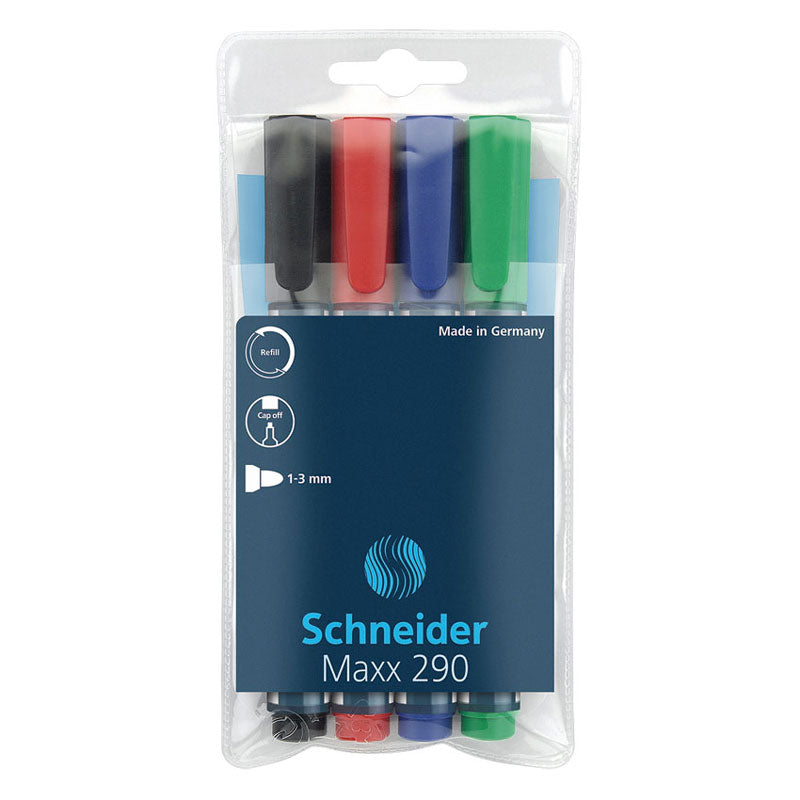 Комплект маркери за бяла дъска и флипчарт Schneider 290, 4 цвята