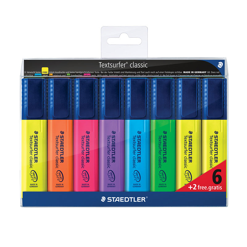 Комплект текстмаркери Staedtler Textsurfer 364, 6 цвята + 2 жълти