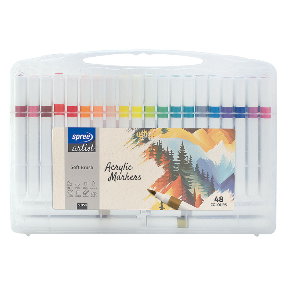 Маркери акрилни Spree Art Soft Brush, 48 цвята в PP кутия