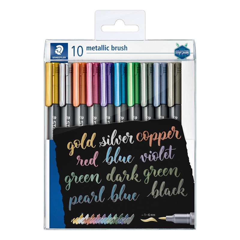 Маркери Staedtler Metallic brush, 1 - 6 мм., комплект 10 цвята