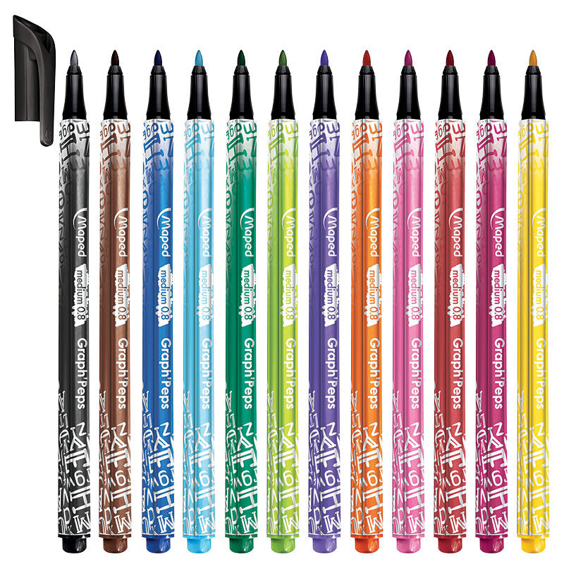 Тънкописци Maped Graph Peps Decorated Medium, комплект 12 цвята