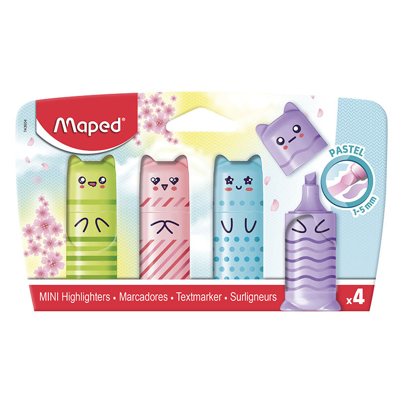 Текстмаркери Maped Fluo Peps Mini Friends Pastel, 4 броя в блистер