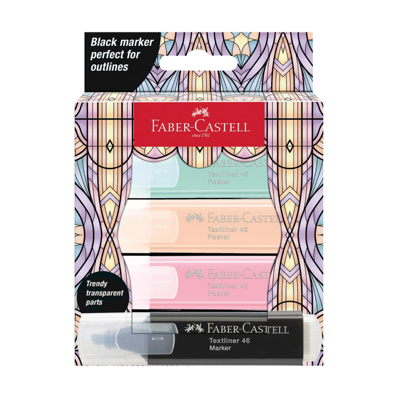 Комплект текстмаркери Faber Castell 1546, 3 пастелни и 1 черен