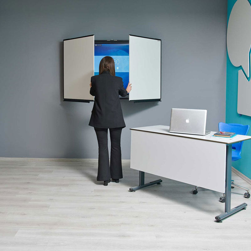 Бяла дъска Top Office, керамична, с 2 крила, за екран 55''