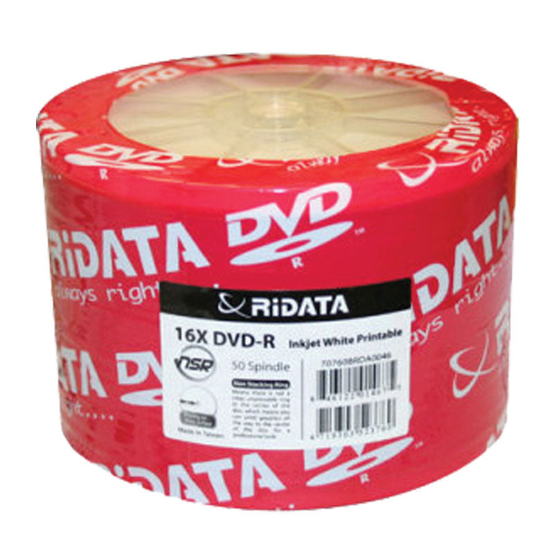 DVD-R диск Ridata Printable, 4.7GB, 16x, целофан 50 бр.