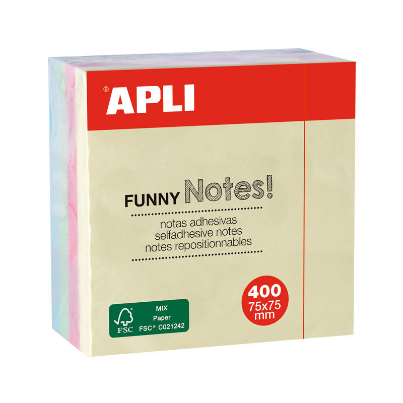 Самозалепващи листчета Apli, 75 x 75 мм, 400 л., пастел, 4 цвята