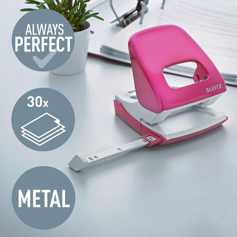 Перфоратор Leitz Nexxt WOW Colours 5008, за 30 листа, с ограничител