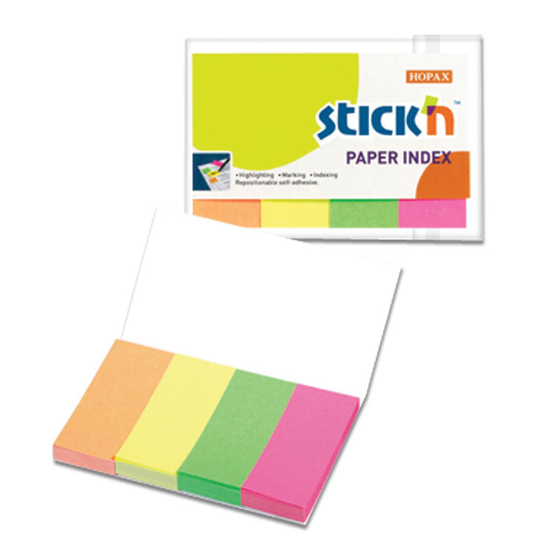 Индекси Stick`N, хартиени, 20 x 50 мм, неон, 4 x 50 л.