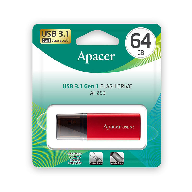 USB преносима памет Apacer AH25B Red - USB 3.2 Gen1, 32 GB