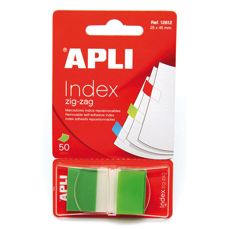 Индекси Apli Zig-Zag, 24 x 45 мм, 50 бр., в прозрачен диспенсър