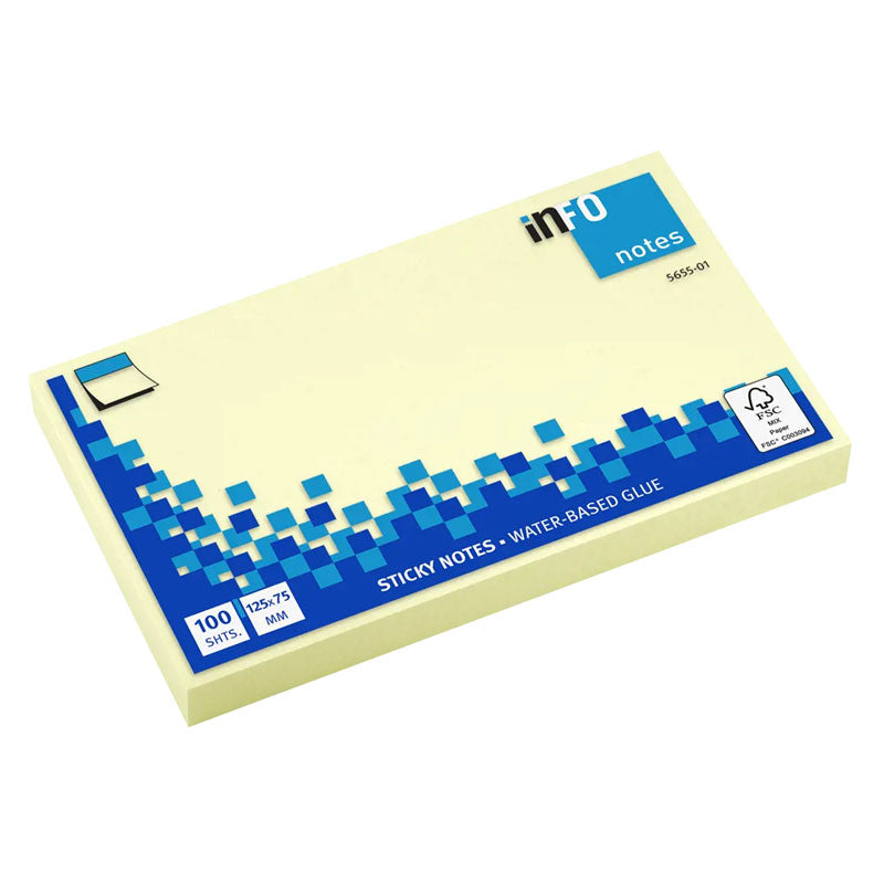Самозалепващи листчета Info Notes, 75 x 125 мм,  жълт пастел