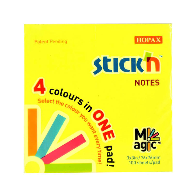 Самозалепващи листчета Stick`N, неон, 76 x 76 мм, 4 цв.