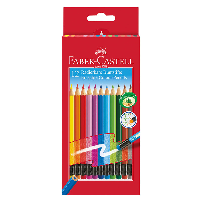 Цветни моливи Faber-Castell, изтриваеми, 12 цвята