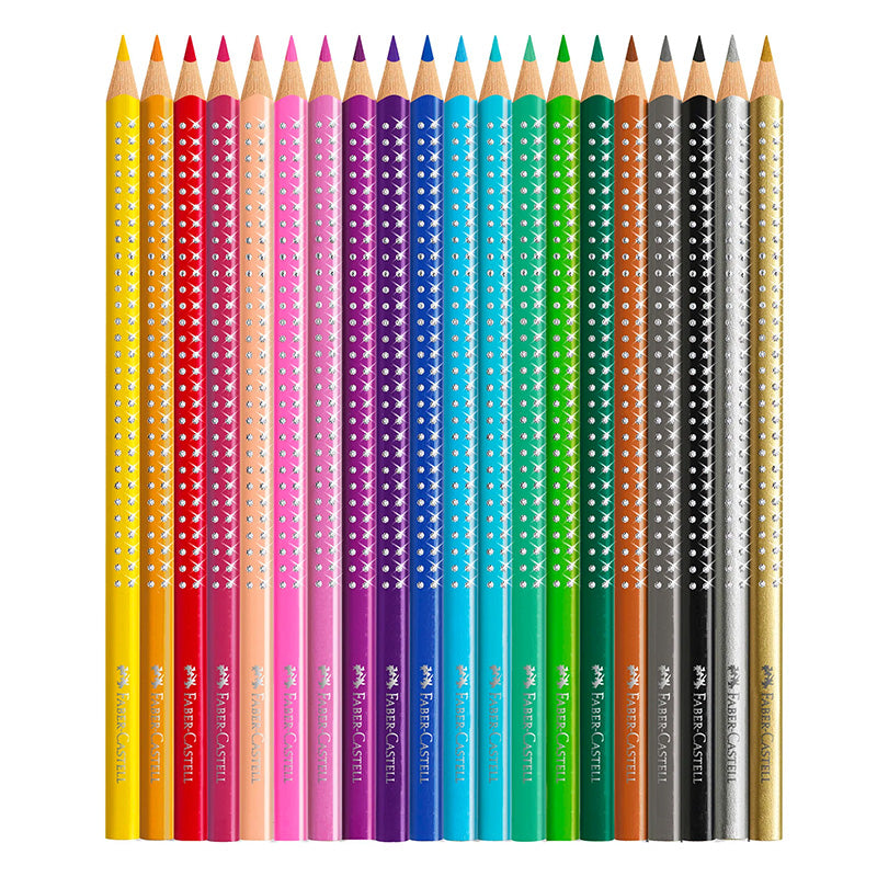 Цветни моливи Faber-Castell Sparkle, 20 цвята с острилка, в метална кутия