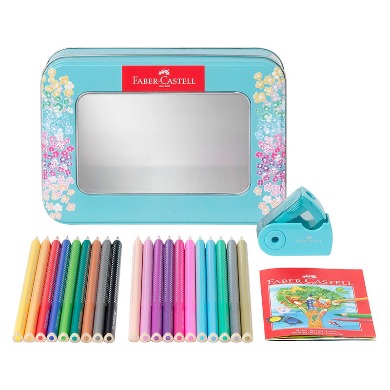 Цветни моливи Faber-Castell Sparkle, 20 цвята с острилка, в метална кутия