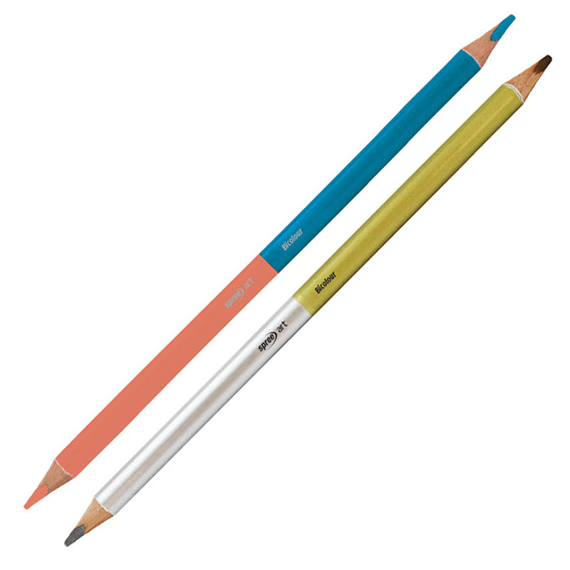Цветни моливи Spree Bicolor 12 х 2 цвята двуцветни, триъгълни, Ф 3 мм. графит