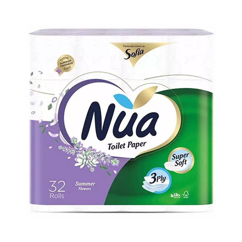 Тоалетна хартия Nua, трипластова, 32 ролки/пакет