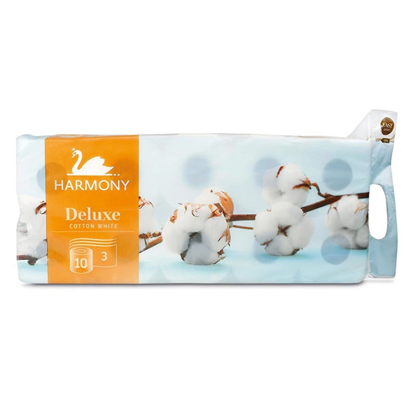 Тоалетна хартия Harmony Deluxe Cotton White, 3-пластова, 10 бр.
