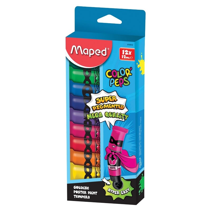Темперна боя  Maped Color'peps, тубичка 12 цв. х 12 мл., в картонена кутия